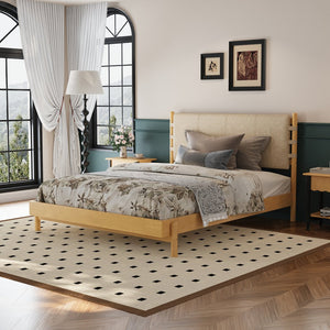 English Elm Christopher Knight Home® - Premium Rubber Wood Platform Bed Frame - Stylish Queen Bed With Beige Headboard, Mid-Century Design N770P288638A_N770P288639A