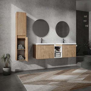 English Elm 60" Wall-Mounted Bathroom Vanity Set With Soft Close Doors, Resin Sinks & Organized Side Cabinets W999S00231