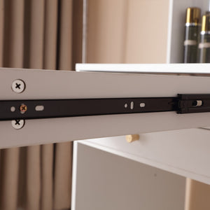 English Elm Vanity Desk With Adjustable Led Mirror, Ample Storage, Glass Top & Elegant Design For Bedrooms W3008P235418-GIGA