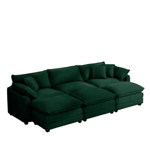English Elm Oversized Modular Cushion Sofa With Ottoman, L-Shaped Deep Seating In Green Corduroy For Cozy Living Spaces W714S00819-GIGA
