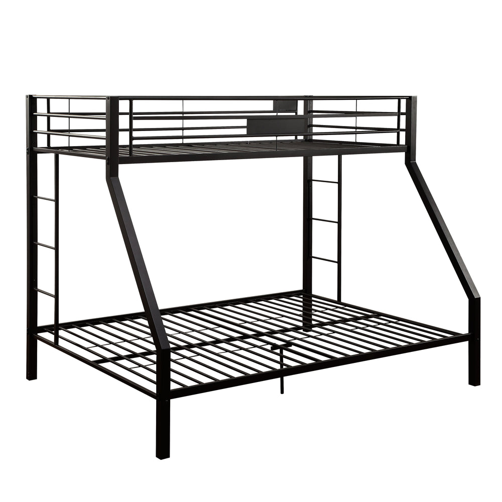 English Elm Sandy Sandy Black Twin XL/Queen Bunk Bed Stacked Metal Frame, Built-In Double Ladder & Guardrail B062S00469