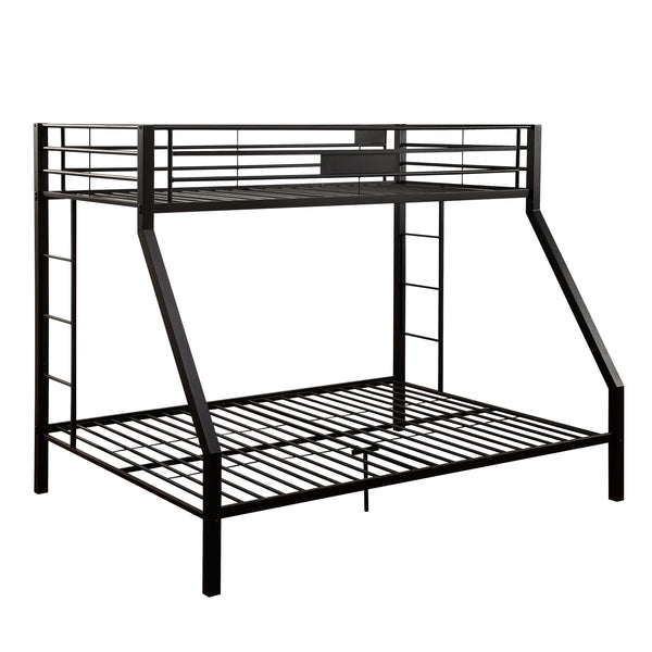 English Elm Sandy Sandy Black Twin XL/Queen Bunk Bed Stacked Metal Frame, Built-In Double Ladder & Guardrail B062S00469