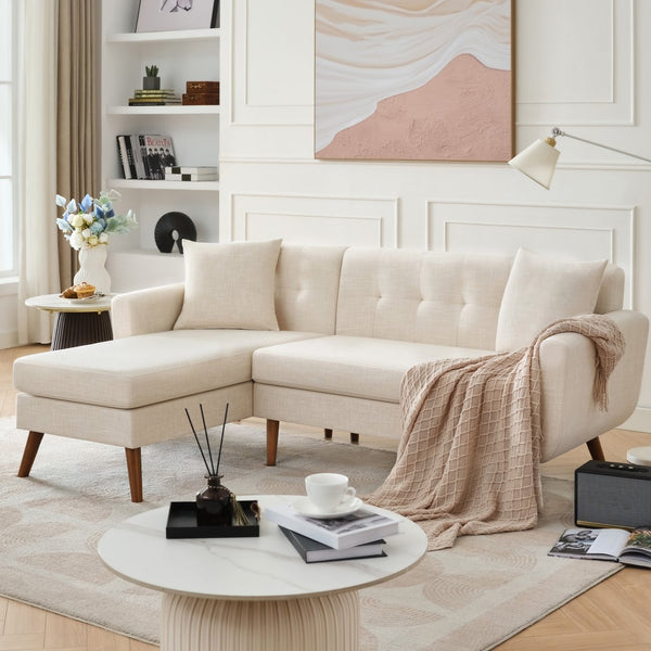 English Elm 80" Velvet L Shaped Couch Sofa - Mid-Century 3-Seat Sectional with Wide Chaise, Tufted, Durable Wood Frame T2694S00052