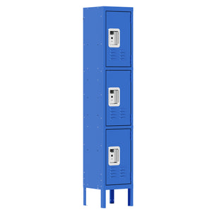 English Elm 66"H Metal Lockers 3-Door Blue with Ventilation, Mirrors & Anti-Pry Locks for Gym Office School Home Garage T2398P342713