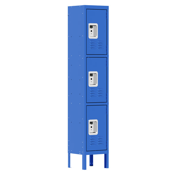 English Elm 66"H Metal Lockers 3-Door Blue with Ventilation, Mirrors & Anti-Pry Locks for Gym Office School Home Garage T2398P342713