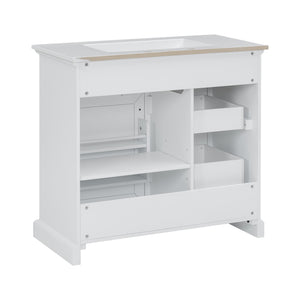 English Elm 36-Inch Modern Bathroom Vanity with Ceramic Basin, 4 Drawers & Soft-Close Door, Pre-Drilled Faucet Ready, Durable MDF and Solid Wood Construction (36"L x 18.3"W x 33.4"H) White N725P296118K