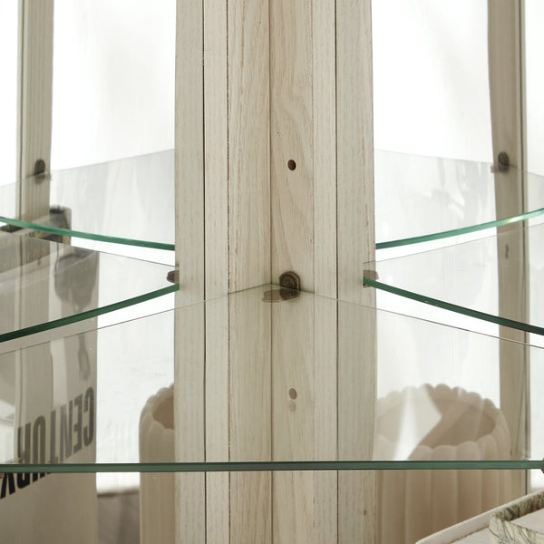 English Elm Lighted Corner Curio Cabinet - Elegant Glass Display With Adjustable Shelves & Bead Bulb Lighting - White W1758P300131