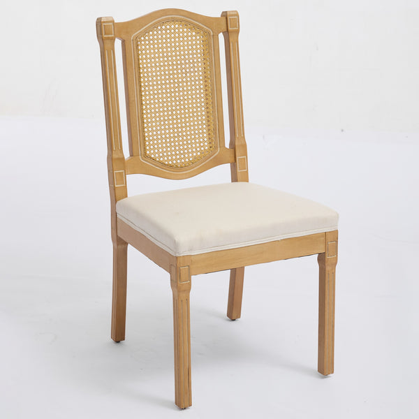 English Elm Full Solid Wood Rattan-Back Dining Chair With Comfortable Linen Cushion, Perfect For Rustic Spaces W1143P384364