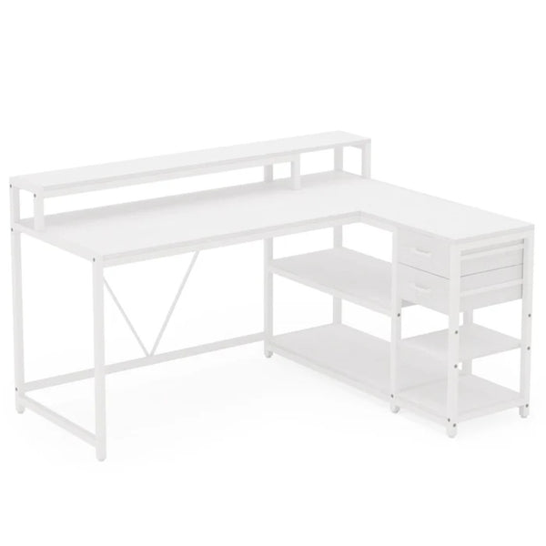 English Elm Writing Desk with Five Drawers Reversible Cabinet Home Office Vanity Workstation T3971P450832