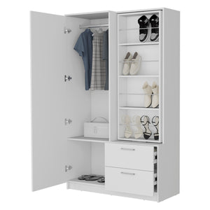 English Elm FM Compact Wardrobe with Hanging Rod, Smooth Drawers and Open Shelves for Organized Bedrooms White 55 L x 23 W x 4 H B128S00183