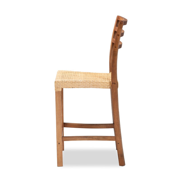 English Elm Modern Woven Rattan Mahogany Wood Counter Stool Bohemian Kitchen Seating B2750P470060