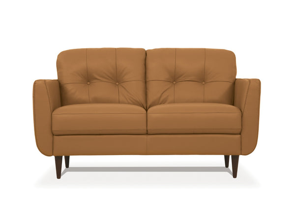 English Elm Radwan Italian Leather Loveseat Tufted Mid-century Modern Walnut Legs Living Room B2726P496933