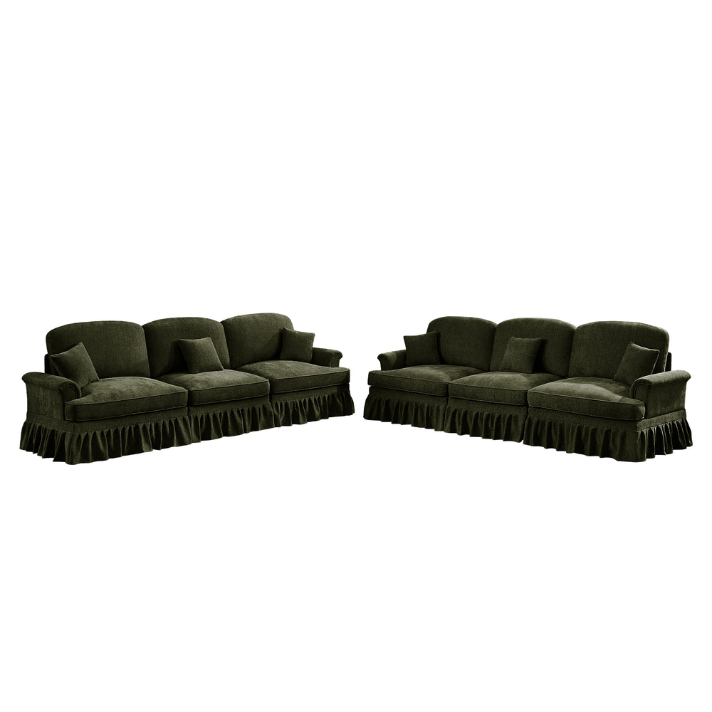 English Elm Classic Chenille Sleeper Sofa With Removable Ruffles, 3 Ottomans & Flared Arms For Stylish Comfort W3041S00270