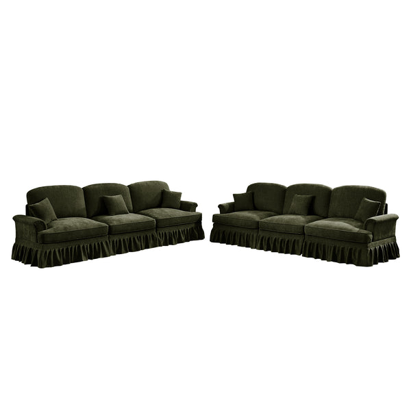 English Elm Classic Chenille Sleeper Sofa With Removable Ruffles, 3 Ottomans & Flared Arms For Stylish Comfort W3041S00270
