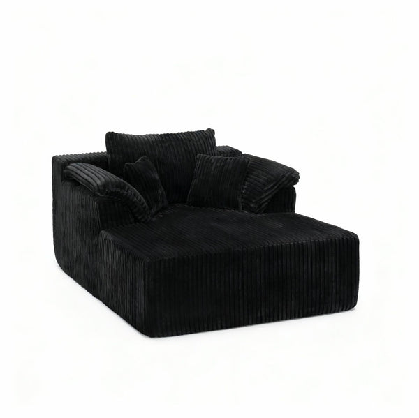 English Elm 60 Inch Oversized Corduroy Cloud Chaise Frameless Deep Seat Lounge for Living Room Black W1919P499870