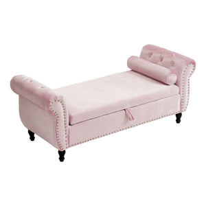 Christopher Knight Home® - Noble House - - Velvet Multifunctional Storage Rectangular Ottoman Bench With 1 Pillow, Pink