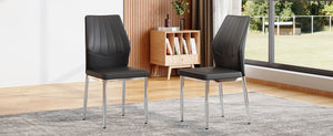 English Elm Set of 4 Brown Shell-Pattern Dining Chairs with Ergonomic Tech Fabric, Sturdy Metal Legs, 37" Black+Silver W1151P359603
