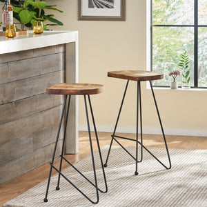 Christopher Knight Home® - Noble House - Royston Handcrafted Modern Industrial Wood Bar Stools, Natural and Black - Set of 2