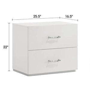 English Elm Contemporary Glam Nightstand High Gloss White Lacquered Finish with Chrome Acrylic Hardware B2741P431074
