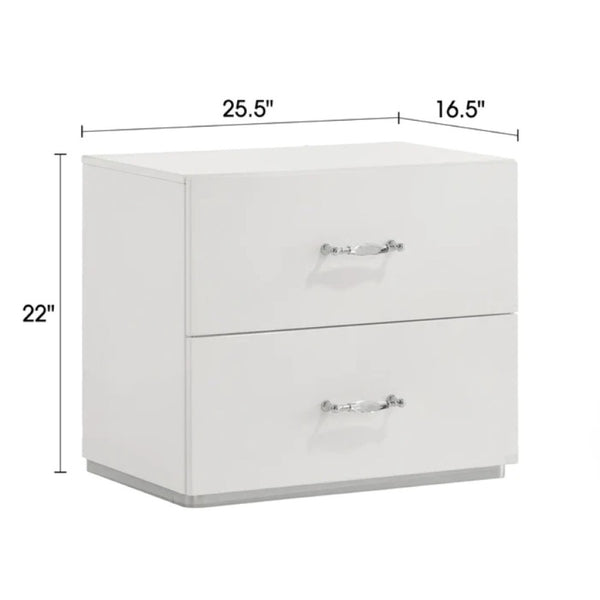 English Elm Contemporary Glam Nightstand High Gloss White Lacquered Finish with Chrome Acrylic Hardware B2741P431074