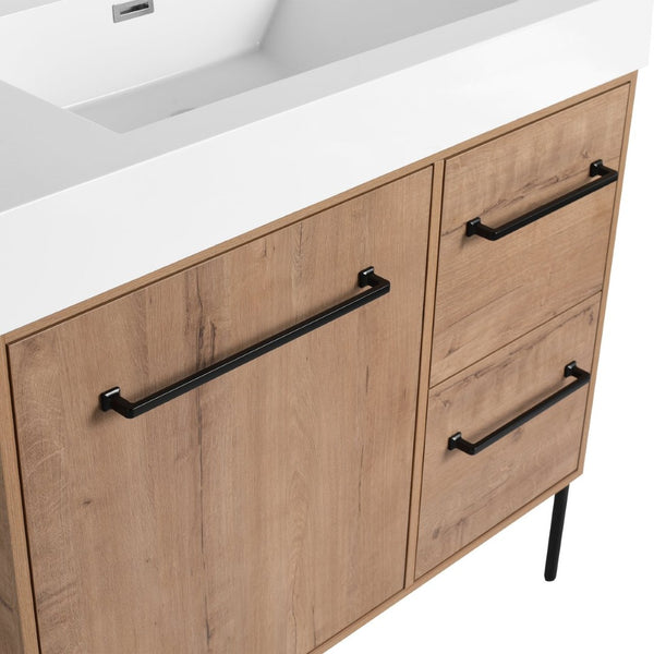 English Elm 36" Freestanding Bathroom Vanity Plywood Base Resin Sink Soft Close Storage W999S00526