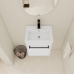 English Elm 18'' Floating Wall-Mounted Bathroom Vanity with Ceramic Sink, Soft-Close Door & Space-Saving Design Glossy White W999P236348