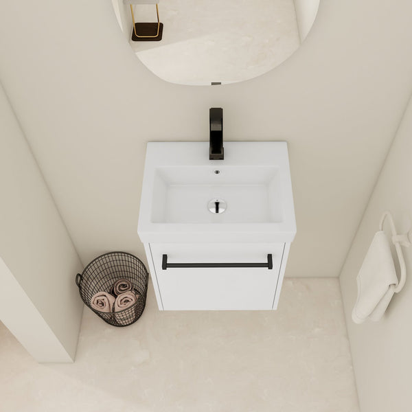 English Elm 18'' Floating Wall-Mounted Bathroom Vanity with Ceramic Sink, Soft-Close Door & Space-Saving Design Glossy White W999P236348