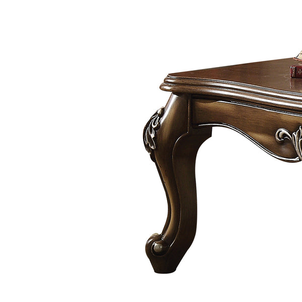 English Elm Antique Oak Coffee Table With Scalloped Top & Queen Anne Legs – Elegant Living Room Centerpiece B062P209096