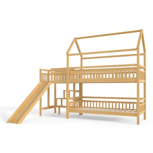 English Elm Full Bunk Bed with Trundle Bookshelf Storage Pine Frame Car Design for Kids W1580S00301