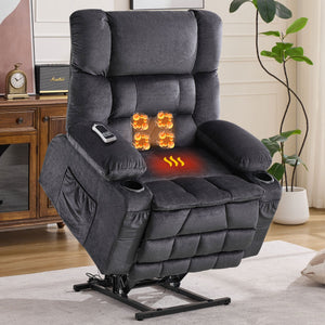 English Elm Dual Motor Large Power Lift Recliner Chair with Waist Kneading & Heat, Extended Footrest, USB Ports Grey W1521S00072