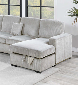 English Elm Modern Corduroy 4-piece Sectional with Storage Pull Out Bed and Usb Charging Port Ivory B011S02179
