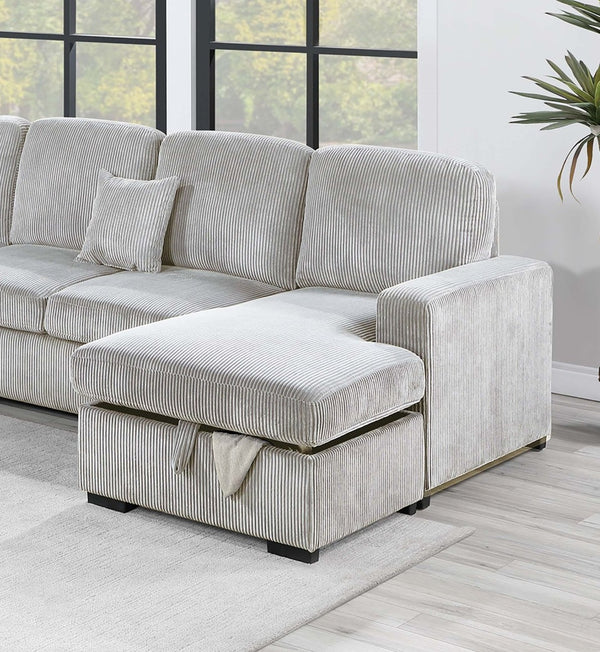 English Elm Modern Corduroy 4-piece Sectional with Storage Pull Out Bed and Usb Charging Port Ivory B011S02179