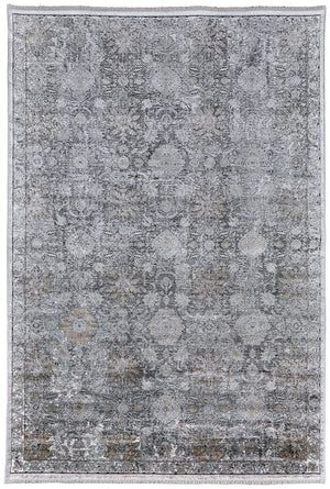 Feizy Rugs Sarrant Luxurious Machine Made Viscose/Polyester Distressed Rug With Traditional Medallion Design Gray,Silver,Tan Viscose,Polyester 9193965fsnd000f06
