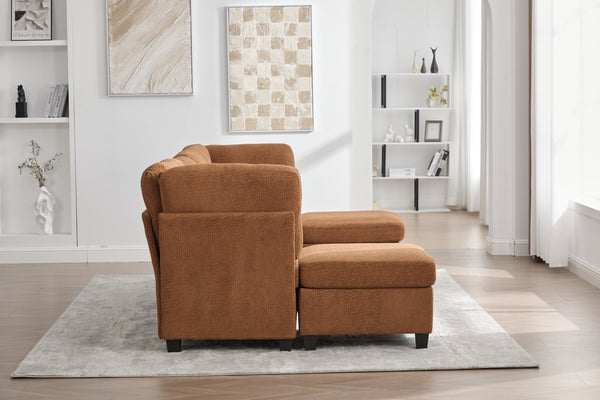 English Elm UNITED Modular 6-Seat Sectional Sofa with Removable Ottoman, Storage Compartments, Convertible Comfort Orange W1568S00246