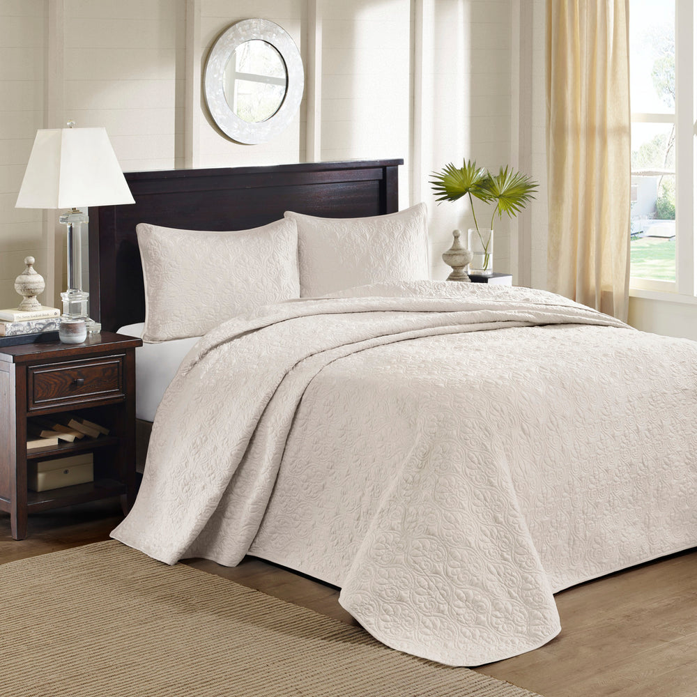 English Elm Reversible Madison Park Quebec Bedspread Set Queen - Cottage Stitch Quilted, Oversized, Antimicrobial Protection B035129058