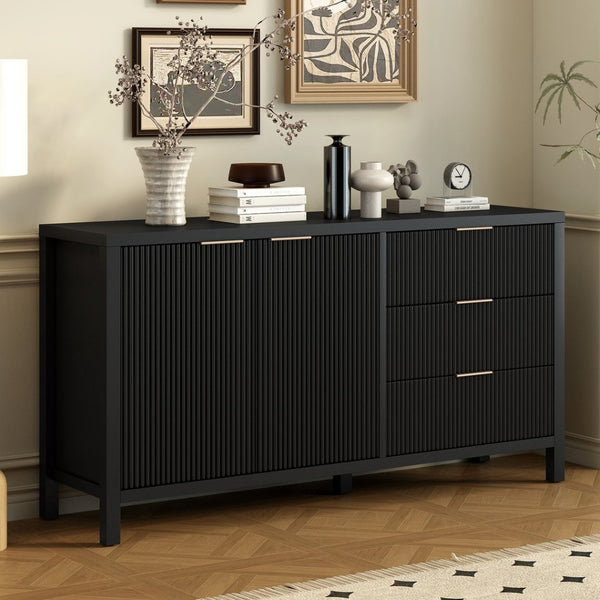 English Elm U_Style Minimalist Wave-Pattern Sideboard: Stylish Storage For Entryway, Hallway & Living Room N711P235893B-GIGA