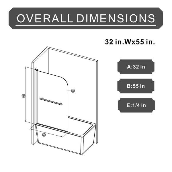 English Elm Goodyo Frameless Bathtub Pivot Screen Tempered Glass Panel with Matte Black Hardware D163147916