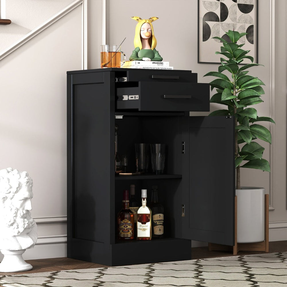 English Elm Black Walnut Modular Buffet Cabinet with Wine Storage Open Shelf and Drawer W331P410369