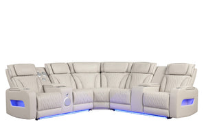 English Elm Jazmina Power Reclining Sectional with Led Lighting Bluetooth Speakers and Usb Charging Ports White B2749S00270