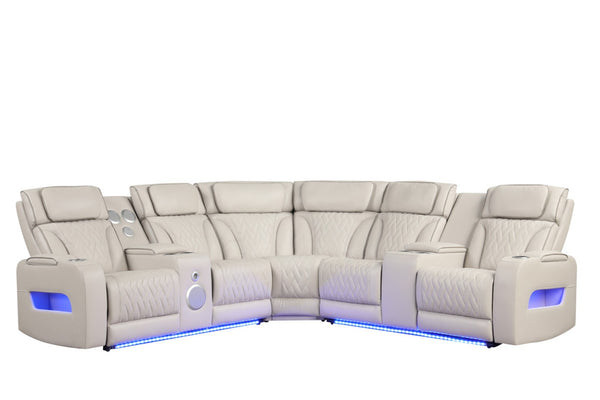 English Elm Jazmina Power Reclining Sectional with Led Lighting Bluetooth Speakers and Usb Charging Ports White B2749S00270