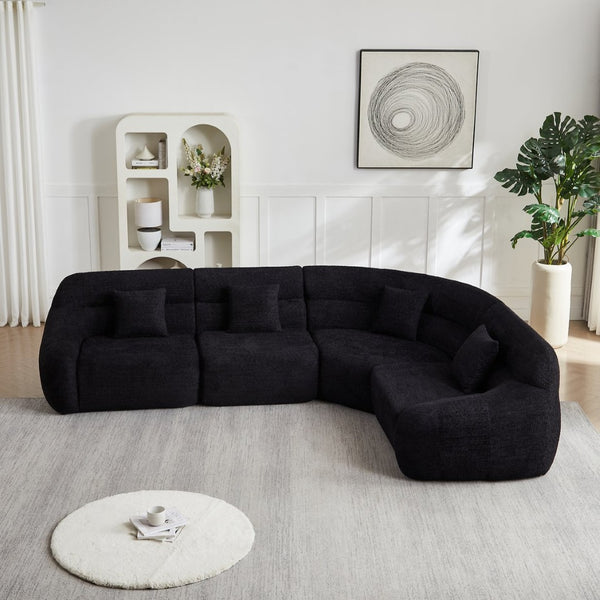 English Elm [video]123.2 Inch Chenille Modular Sectional Sofa Four Seat Cloud Cushion Living Room Black W3505S00061
