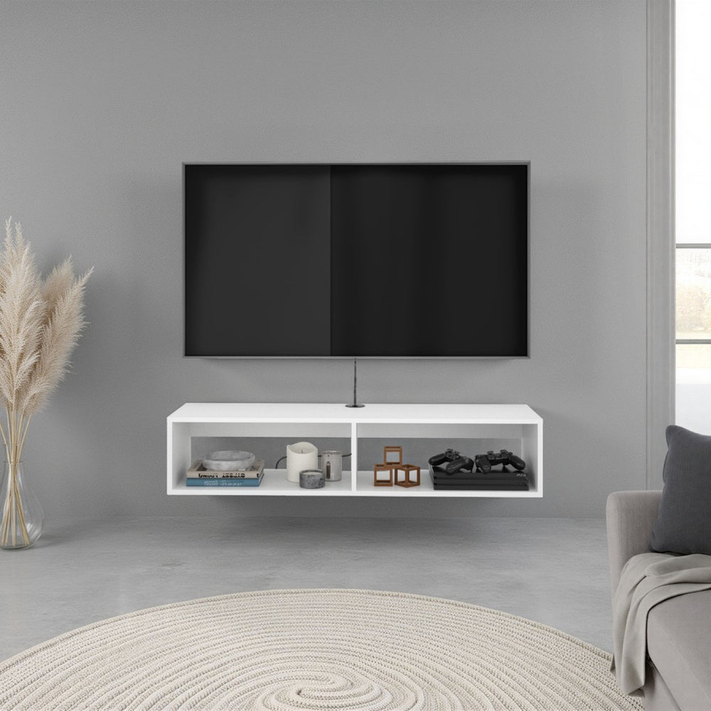 English Elm Klein Wall Mounted Media Console with Open Shelves for Compact Living Spaces B097P474313