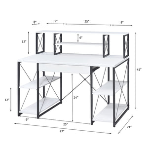 English Elm Writing Desk Modern Veneer with Hutch, One Drawer and 8 Open Compartments for Home Office Organization and Study Space White+Black B016P311822