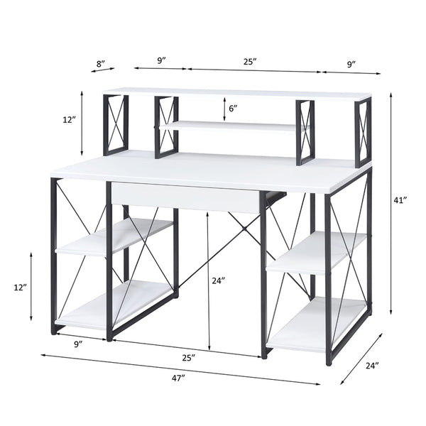 English Elm Writing Desk Modern Veneer with Hutch, One Drawer and 8 Open Compartments for Home Office Organization and Study Space White+Black B016P311822