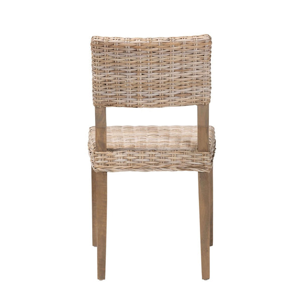 English Elm Bohemian Handwoven Kubu Rattan Mahogany Wood Dining Chair Organic Eclectic Style B2750P467743