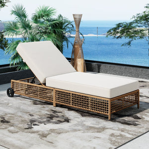 English Elm Trexm Outdoor Pe Rattan Chaise with Adjustable Backrest Cushion and Wheels for Poolside N715P207900A
