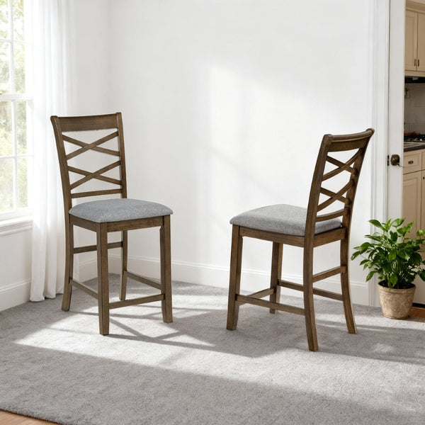 English Elm Dining Counter Chairs Set of 4 Walnut X-back Linen Seat Kitchen Nook Seating W1998P338706