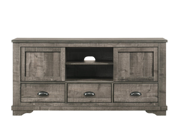English Elm Contemporary Maidstone TV Console with Sintered Stone Top, Silver-Capped Arrow Legs, Open Storage Gray 66 L x 19 W x 34.5 H B2741P406263