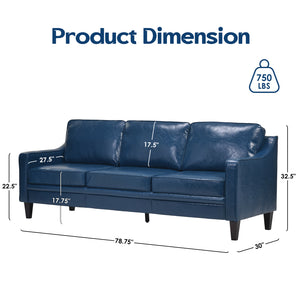 English Elm 78.75'' Slipcovered Faux Leather Sofa with High-Density Foam, Solid Wood Frame, Easy-Clean Finish Blue T3623P411305