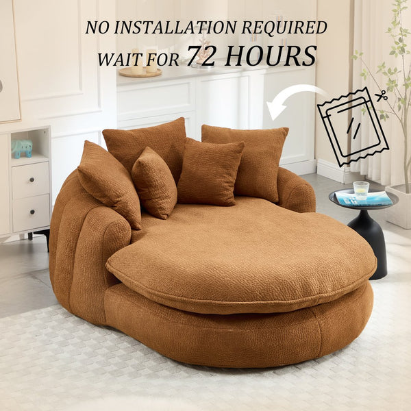 English Elm Oversized Memory Foam Chenille Bean Bag Sofa with Wrap-Around Backrest and Lumbar Support for Adults Orange W395P359410